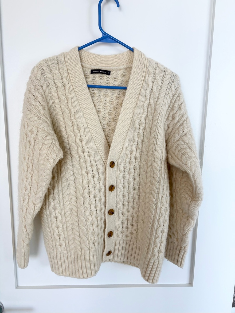 Brandy Melville Cream Cable Knit Wool Blend Cardigan Button Front Chunky -M